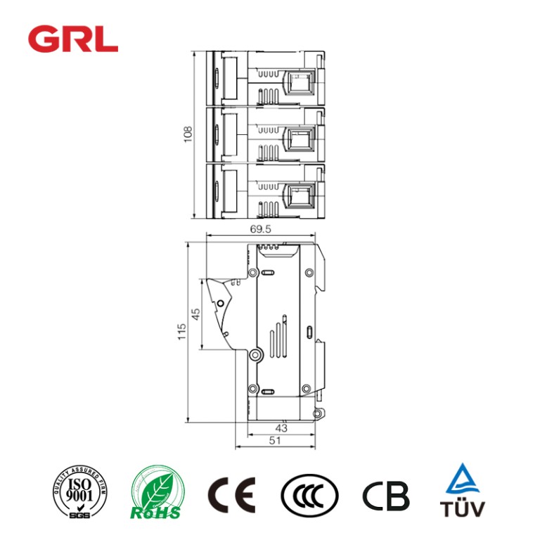 GRL Electrical Fuse Holders RT18-125-3p fuse size 22*58