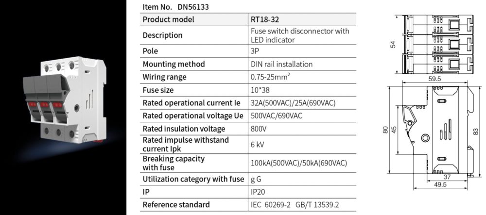 30 Amp fuse holder RT18X-32 with LED indicator 3P