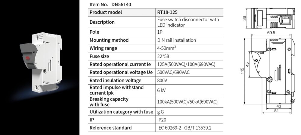 RT Fuse Switch Disconnector fuse size 22*58 1