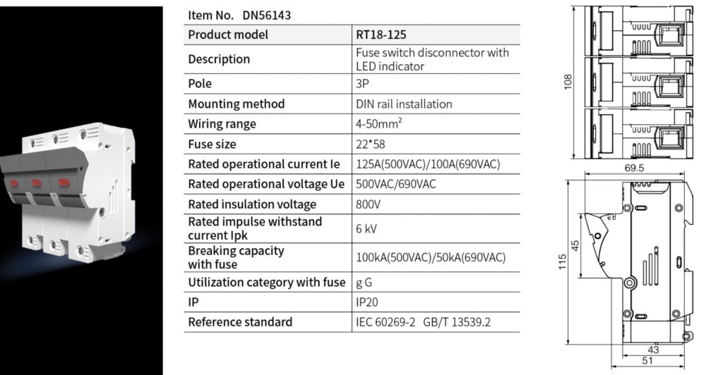 RT Fuse Switch Disconnector fuse size 22*58 2