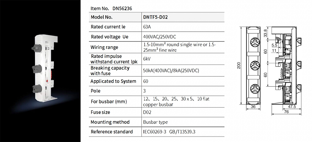 DN56236 16A-63A Busbar Fuse Box Base D Type