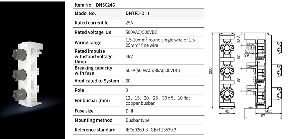 DN56246 16A-63A Busbar Fuse Box Base D Type