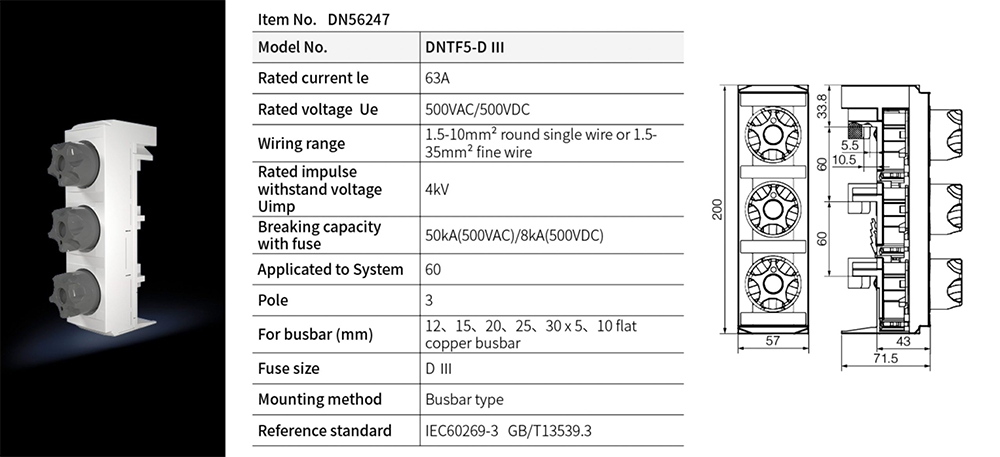 DN56247 16A-63A Busbar Fuse Box Base D Type